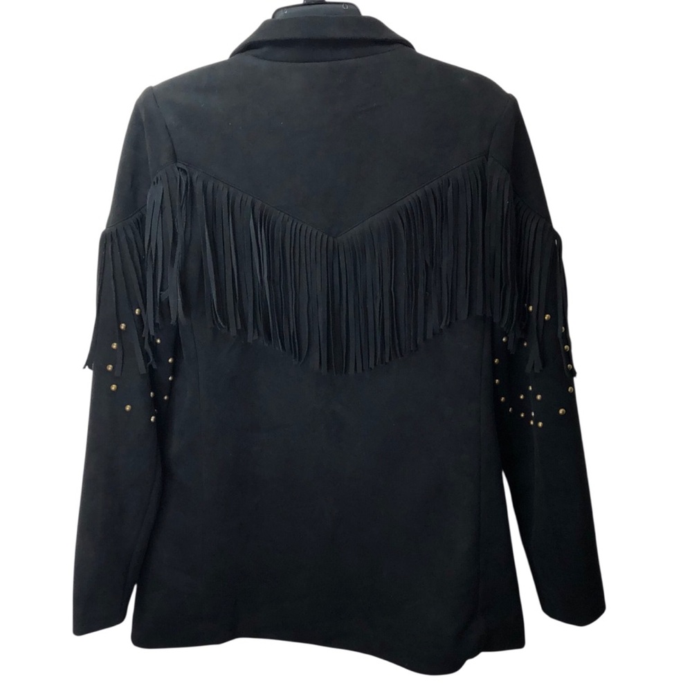 Blue B Coll. Faux Suede Fringe Rivets Jacket Sz M Black Rock Western Rockabilly - Picture 7 of 11